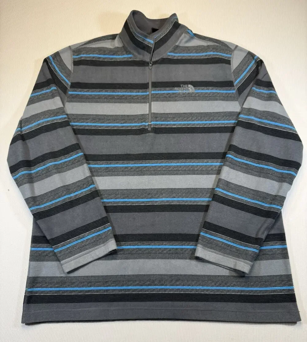 The North Face 1/4 Zip Fleece Pullover Mens XL TG Gray Blue Striped Sweater